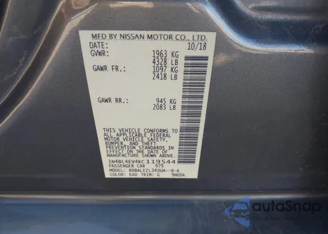 2019 Nissan Altima 2.5 Sl из США, поврежденный, VIN 1N4BL4EV4KC119544